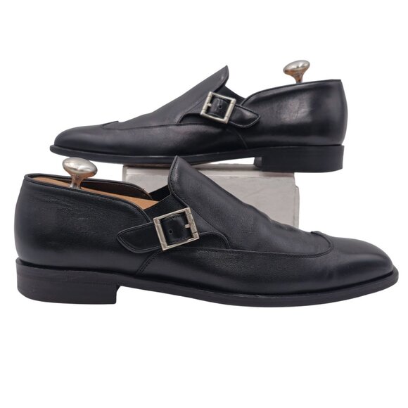 Vintage Ferragamo Italy Monk Strap Loafers Men's 8.5D Black Leather Dress Shoes - Picture 4 of 10